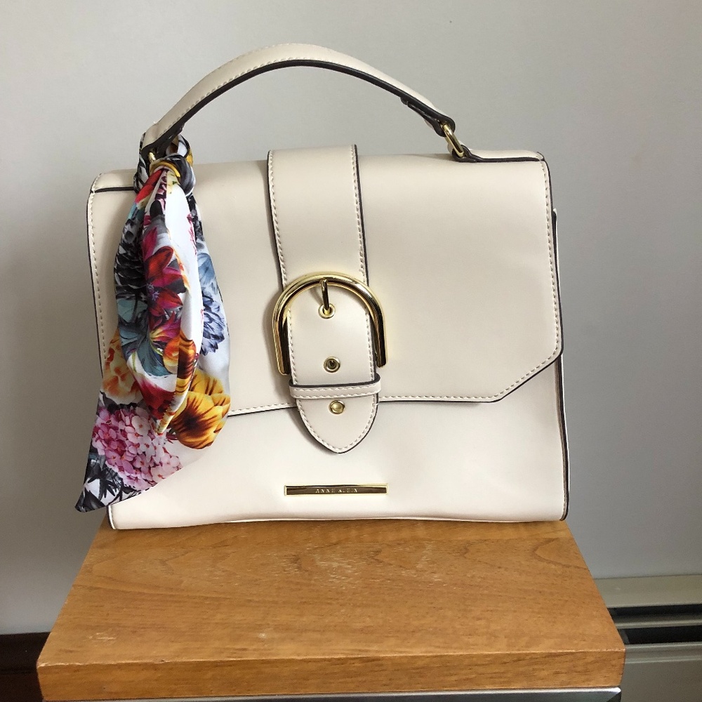 Anne Klein Cream Handheld Purse with Accent Scarf MINOR FLAWS